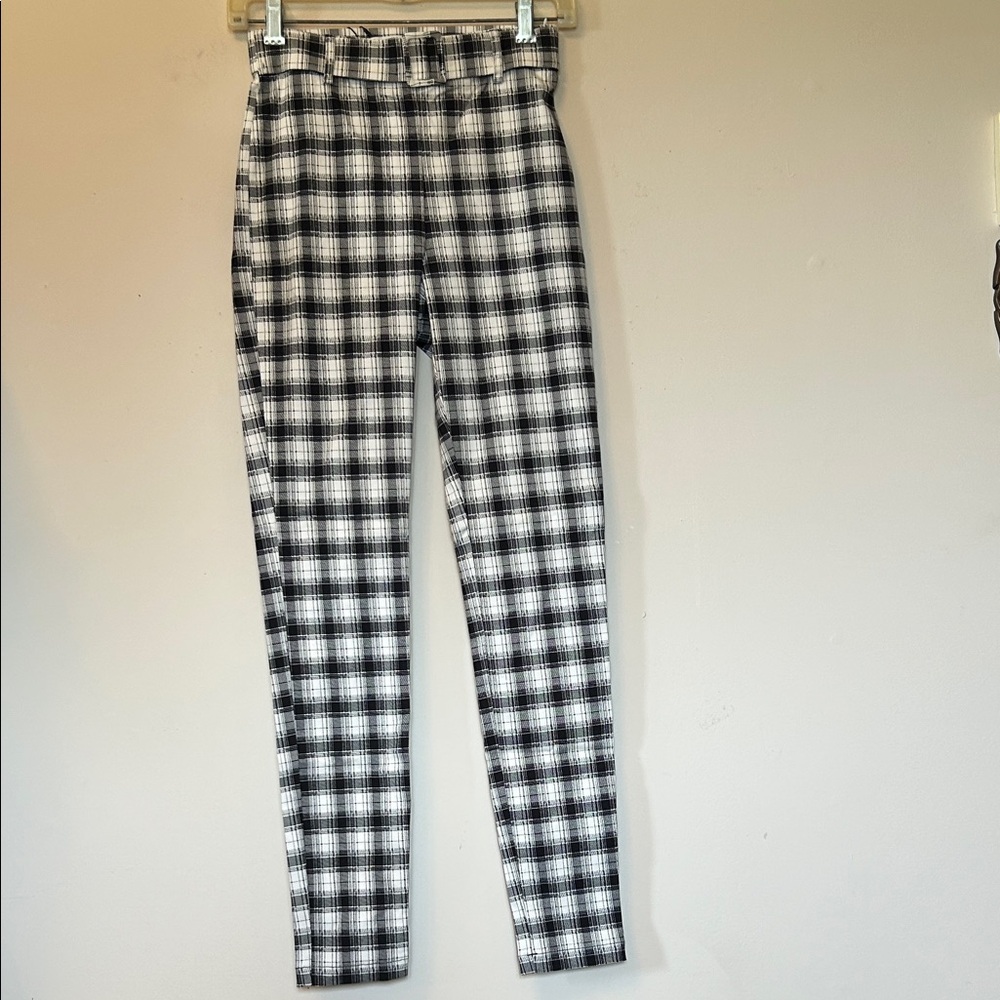 Primark Monochrome side zip skinny leg plaid stretch pants size 2 new with tags